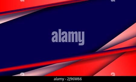 Banner Web Design Vorlage rote Dreiecke Streifen überlappen auf blauem Hintergrund. Vektorgrafik Stock Vektor