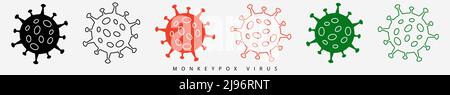 Symbolzeichen monkeypox setzen. Pockenvirus-Konzept. Vektorgrafik Stock Vektor