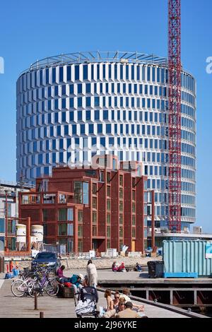 Bau des kreisförmigen Bürogebäudes „Spidsen“ in Nordø/Redmolen, Kopenhagen, Dänemark Stockfoto