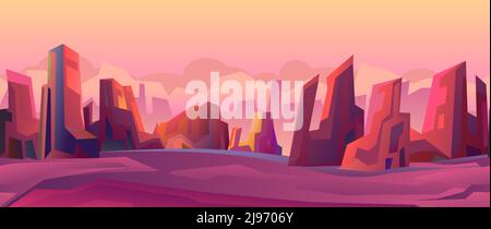 Felsige Landschaft. Atmosphäre auf einem anderen Planeten. Nahtlose Illustration. Wunderschöne Steinlandschaft. Flaches Cartoon-Design. Vektor Stock Vektor