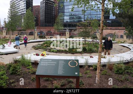 Manchester Bombardiert Memorial Peace Garden Manchester. UK Stockfoto