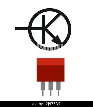 Transistor-Funkkomponente. Funkelektronik. Symbolische Bezeichnung. Isoliert auf weißem Hintergrund. Symbol für ein einzelnes Objekt. Vektor. Stock Vektor