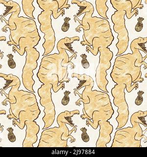 Braunes, handgezeichnetes Spinosaurus-Dinosaurier-Nahtloses Muster. Gender Neutral Jurassic fossile Silhouette für Baby-Nursery. Home Dekor für Museum, Aussterben Stockfoto