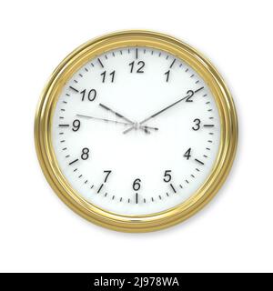 3D Illustration einer Wanduhr in Gold Stockfoto