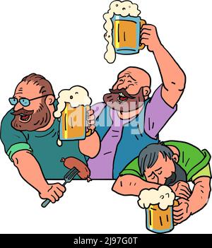 Bierfest, oktoberfest. Betrunkene fröhliche Freunde, Biergrüße Stock Vektor