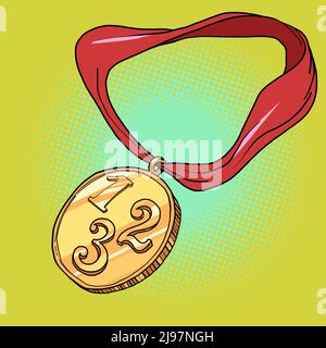 Sportmedaille erster zweiter und dritter Platz 1 2 3 Gold Silber Bronze Stock Vektor