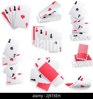 Spielkarten realistische Sammlung von Assen Herzen Spaten Spreads Layout Legt die Darstellung des isolierten Vektorgrafiks auf der Rückseite des Decks fest Stock Vektor