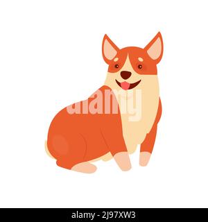 Sitzender Corgi mit ausgestreckter Zunge. Welsh inländischen Welpen Hund, lustige Familie Freund Vektor-Illustration Stock Vektor