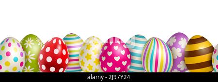 Traditionelle farbige ostereier mit verschiedenen Ornamenten auf weißem Hintergrund Realistische Vektordarstellung Stock Vektor