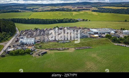 Schottland, Speyside Cooperage in Craigellachie Luftaufnahme, wo Tausende von Scotch Whisky Fässern für den Einsatz durch die vielen Schotten saniert und repariert werden Stockfoto