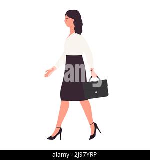 Wandelende Geschäftsfrau mit Koffer. Vektordarstellung „Office Corporate Manager“ Stock Vektor