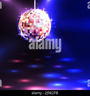 Moderne Illuminating Disco Ball Kugel mit Spotlights Disco Hintergrund Vektor Abbildung Stock Vektor