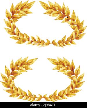Zwei goldene Lorbeerkränze im Vintage-Stil, isoliert auf weißem Hintergrund, in realistischer Vektorgrafik Stock Vektor