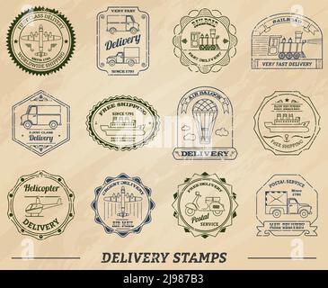 Liefer- und Versandstempel auf Papier isoliert Vektor-Illustration Stock Vektor