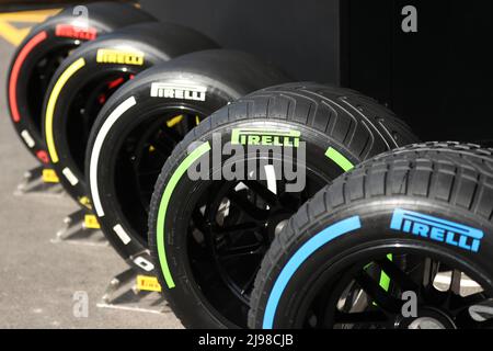 21.. Mai 2022; Barcelona, Circuit de Barcelona Catalunya, Spanien. F1 großer Preis von Spanien, Qualifikationssitzungen; Pirelli Reifenauswahl Stockfoto
