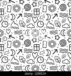 Nahtlose Doodle schwarz-weiß Vektor-Muster Stock Vektor