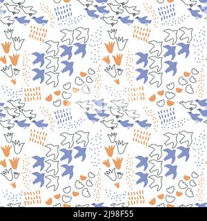Nahtlose Vögel und Blumen Vektor-Muster Stock Vektor