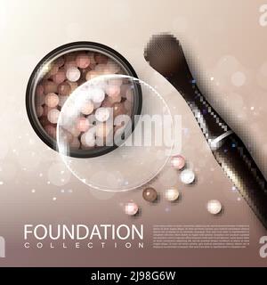 Realistische Make-up-Produkte Anzeigen Poster mit kosmetischen Blusher in offen Vektorgrafik für Groß- und Kleinschreibung Stock Vektor
