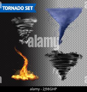 Set von 4 Wolke Wasser Feuer und Blitz Tornados auf Transparente Hintergrund 3d isolierte Vektor-Illustration Stock Vektor