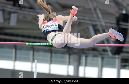 21.. Mai 2022 ; Alexander Stadium, Birmingham, Midlands, England; M&#xfc;ller Birmingham Diamond League Leichtathletik: Emily Grove USA beendete das Jahr 5. im Womens Pole Vault mit einer Höhe von 4:45 Stockfoto