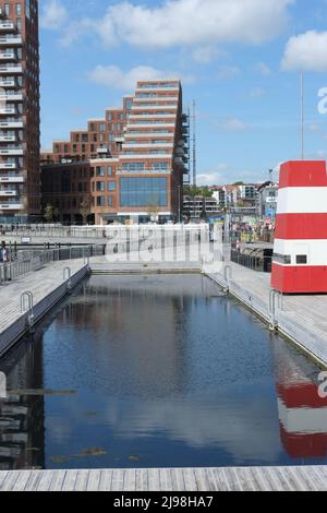 Blick auf einen der Schwimmbäder von Bassin 7 auf der Insel Aarhus (Aarhus Ø) modernes urbanes Leben in Dänemarks zweitgrößter Stadt Stockfoto