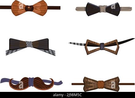 Trendige Hipster Holz Fliege Kollektion von verschiedenen Formen in Bunte Zeichnung Stil isoliert Vektor-Illustration Stock Vektor