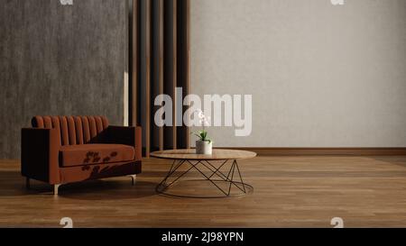 Klassisches Wohnzimmer mit braunen Farben 3D Render Stockfoto