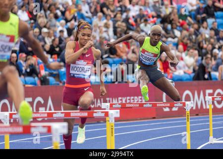 Birmingham, England. 21.. Mai 2022. Janieve Russell (JAM) während der Women’s 400m Hürden der Müller Diamond League im Alexander Stadium in Birmingham, England. Die Diamond League ist eine jährliche Serie von Elite-Leichtathletik-Wettbewerben, die vierzehn der besten eingeladenen Leichtathletik-Treffen umfasst. Kredit: Sporting Pics / Alamy Live Nachrichten Stockfoto