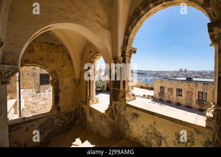 Blick auf La Valletta vom Hauptsitz des Fort Sant'Angelo Stockfoto