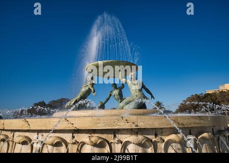 Blick auf den Triton-Brunnen in la Valletta Stockfoto