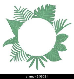 Tropische grüne Blätter mit weißem runden Rahmen mit Platz für Text isoliert auf weißem Hintergrund Stock Vektor
