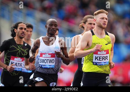 Birmingham, Großbritannien. 21.. Mai 2022. Josh Kerr aus Großbritannien beendet am 21. Mai 2022 beim Muller Birmingham Diamond League Meeting im Alexander Stadium, Birmingham, England, den 5.. Platz bei den 1500m Herren. Foto von Scott Boulton. Nur zur redaktionellen Verwendung, Lizenz für kommerzielle Nutzung erforderlich. Keine Verwendung bei Wetten, Spielen oder Veröffentlichungen einzelner Clubs/Vereine/Spieler. Kredit: UK Sports Pics Ltd/Alamy Live Nachrichten Stockfoto