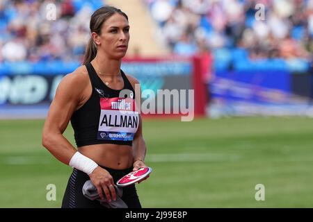 Valarie Allman aus den USA gewinnt den Frauendiskus mit einem Wurf von 67,85m beim Muller Birmingham Diamond League Meeting am 21. Mai 2022 im Alexander Stadium, Birmingham, England. Foto von Scott Boulton. Nur zur redaktionellen Verwendung, Lizenz für kommerzielle Nutzung erforderlich. Keine Verwendung bei Wetten, Spielen oder Veröffentlichungen einzelner Clubs/Vereine/Spieler. Stockfoto