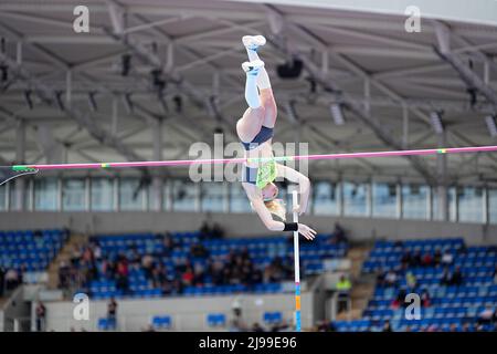 Birmingham, Großbritannien. 21.. Mai 2022. Sandi Morris aus den USA gewinnt den Stabhochsprung der Frauen beim Muller Birmingham Diamond League Meeting am 21. Mai 2022 im Alexander Stadium, Birmingham, England. Foto von Scott Boulton. Nur zur redaktionellen Verwendung, Lizenz für kommerzielle Nutzung erforderlich. Keine Verwendung bei Wetten, Spielen oder Veröffentlichungen einzelner Clubs/Vereine/Spieler. Kredit: UK Sports Pics Ltd/Alamy Live Nachrichten Stockfoto