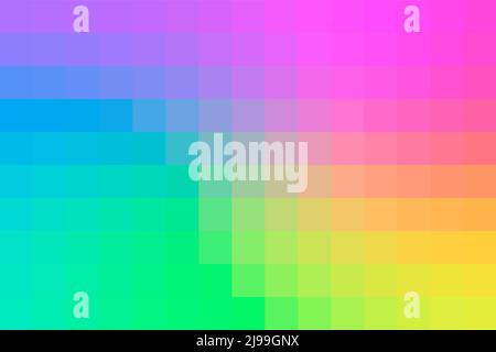 Verlaufshintergrund von mehrfarbenen Quadraten. Abstrakter Regenbogen aus Farben, Platz für Ihr Design oder Ihren Text. Eine Rückseite aus grün und blau und lila und Stock Vektor
