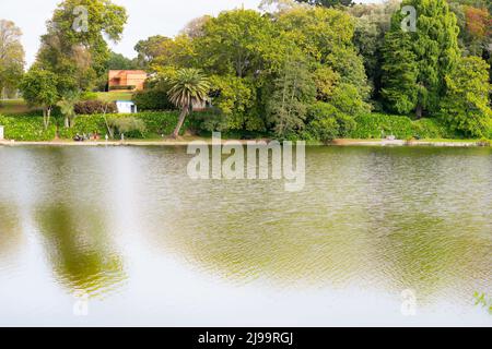 Whanganui Neuseeland - April 10 2022; Blick über den Lake Virginia zu den Menschen auf dem Weg um den See Stockfoto