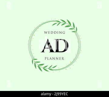 AD Initials Letter Hochzeit Monogram Logos Kollektion, handgezeichnete moderne minimalistische und florale Vorlagen für Einladungskarten, Save the Date, elegant Stock Vektor