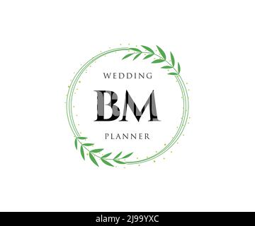 BM Initials Letter Hochzeit Monogram Logos Kollektion, handgezeichnete moderne minimalistische und florale Vorlagen für Einladungskarten, Save the Date, elegant Stock Vektor