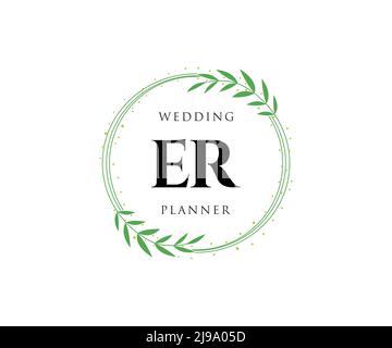 ER Initialen Brief Hochzeit Monogram Logos Kollektion, handgezeichnete moderne minimalistische und florale Vorlagen für Einladungskarten, Save the Date, elegant Stock Vektor