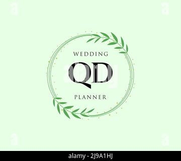 QD Initials Letter Hochzeit Monogram Logos Kollektion, handgezeichnete moderne minimalistische und florale Vorlagen für Einladungskarten, Save the Date, elegant Stock Vektor