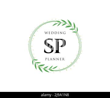 SP Initialen Brief Hochzeit Monogramm Logos Kollektion, handgezeichnete moderne minimalistische und florale Vorlagen für Einladungskarten, Save the Date, elegant Stock Vektor