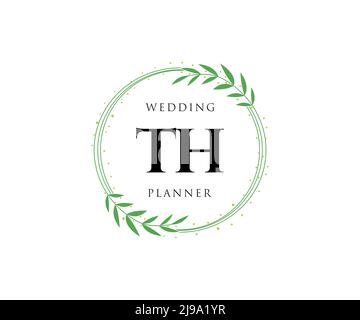 TH Initialen Brief Hochzeit Monogramm Logos Kollektion, handgezeichnete moderne minimalistische und florale Vorlagen für Einladungskarten, Save the Date, elegant Stock Vektor