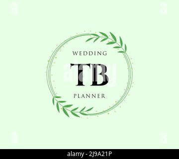 TB Initials Letter Hochzeitslogos-Kollektion, handgezeichnete, moderne, minimalistische und florale Vorlagen für Einladungskarten, Save the Date, elegant Stock Vektor