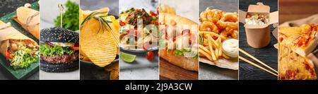 Set von leckeren traditionellen Fast Food, Nahaufnahme Stockfoto