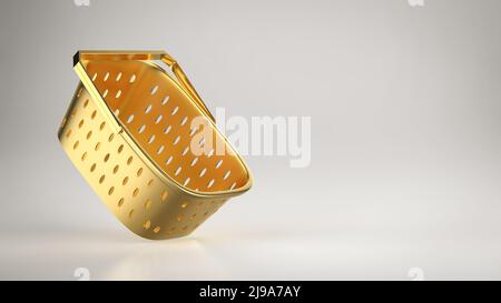 3D Rendering leerer goldener Korb auf weißem Hintergrund Stockfoto