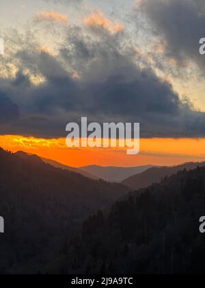 Der Sonnenuntergang von Morton überblickt die Vertikale - Great Smoky Mountains NP, Tennessee Stockfoto