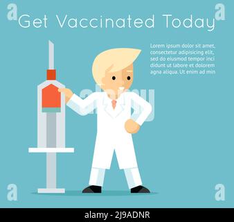 Arzt mit Spritze. Poster zur Impfung gegen Grippe Stock Vektor