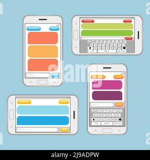 Smartphone chatten sms-Nachrichten Sprechblasen Vektor-Vorlage. Internet-Messaging, Chat-Web-Kommunikation. Vektorgrafik Stock Vektor