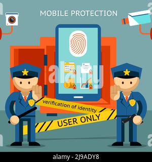Schützen Sie Ihr Handy, Fingerabdruck, nur für den Besitzer. Finanzielle Sicherheit und Vertraulichkeit der Daten Stock Vektor