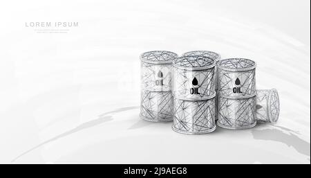 Ölfass auf der Weltkarte. 3D Ölfass mit niedrigem Polygon, Drahtmodell Stock Vektor